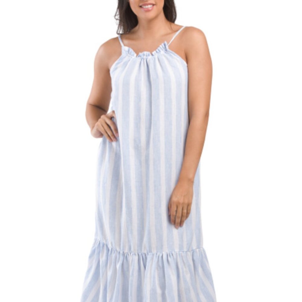 NWT 4Our Dreamers White Blue Striped Maxi Cover-up Dress Size S